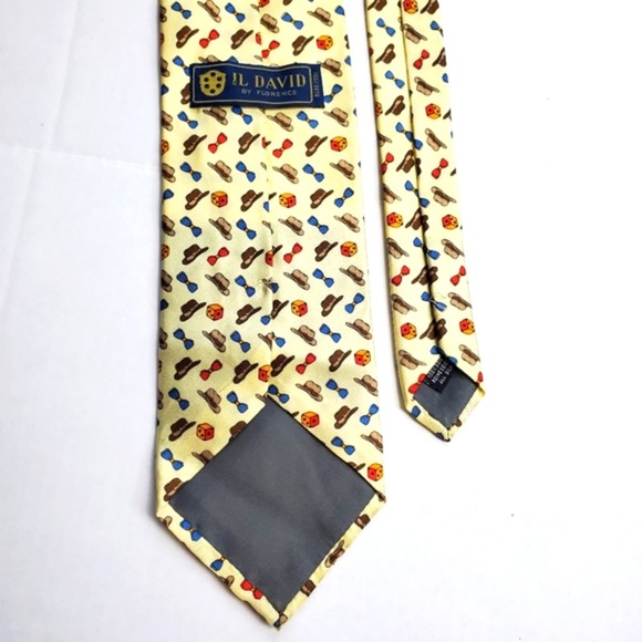IL David by Florence Men's 100% Silk Hat Bowtie Dice Foulard Pattern Tie - Picture 4 of 8
